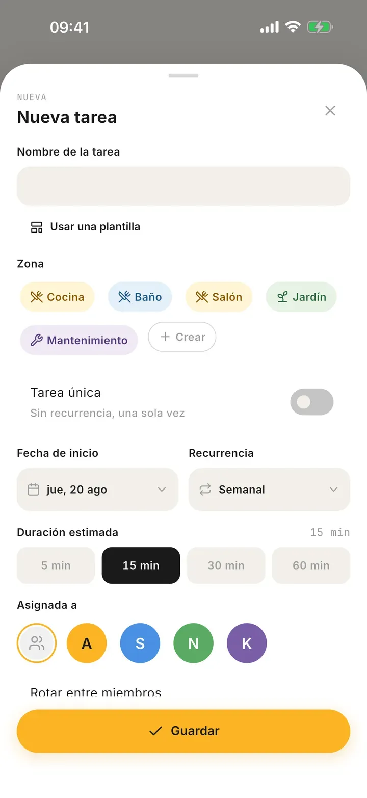 Crear una tarea recurrente en Bunkly: duración, zona y frecuencia de repetición