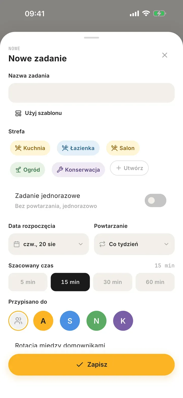 Tworzenie cyklicznego zadania w Bunkly: czas trwania, strefa i częstotliwość