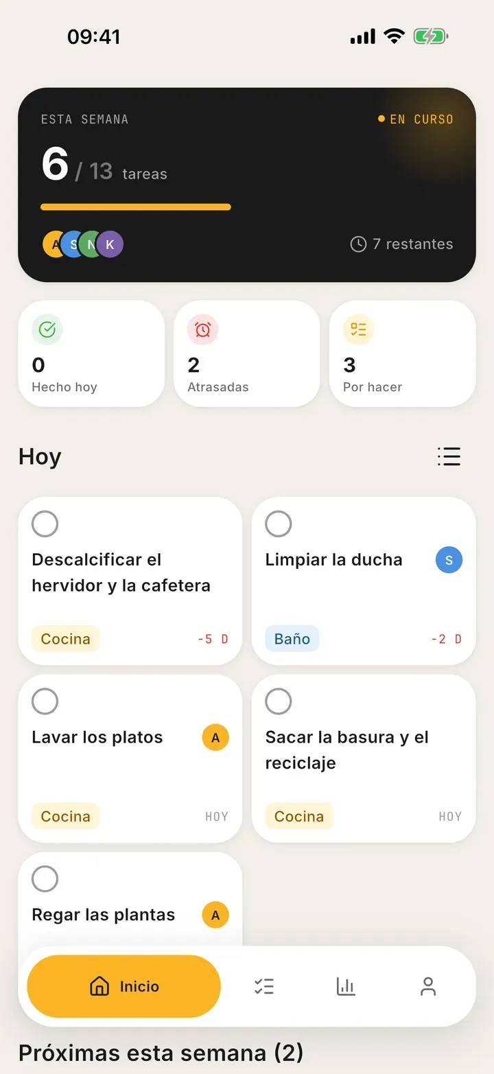 Panel de Bunkly: las tareas del hogar de hoy, repartidas entre dos miembros de la casa