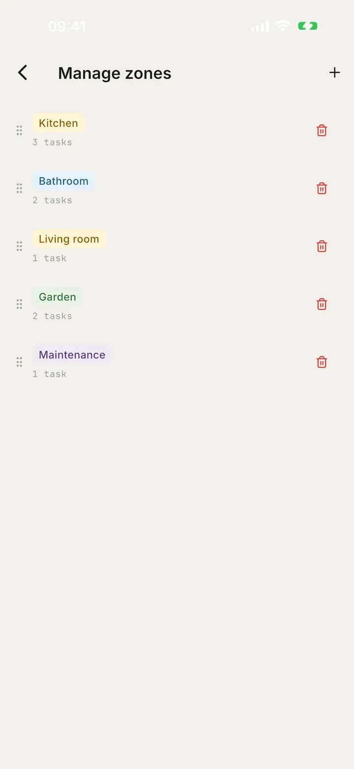 Home zones in Bunkly: kitchen, bathroom and living room, each with its own chores